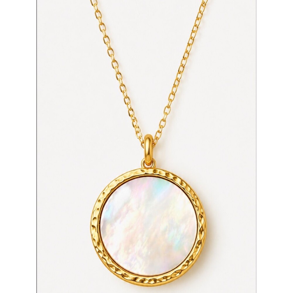 14K Gold Mother of Pearl Shell Necklace Round Pendant Dainty Shell Jewelry